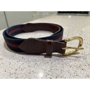 ENGLAND made S.T. London red striped Canvas Leather GOLF belt Sz 32 Brass Buckle
